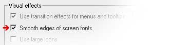 Activate 'Smooth edges of screen fonts': Windows 2000